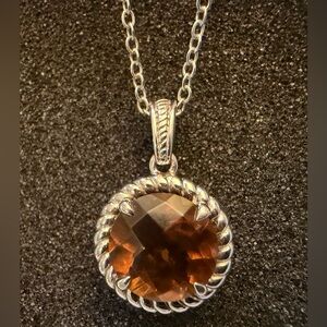 Cognac Smoky Quartz Round 925 Sterling Silver Pendant With 18in Chain Necklace